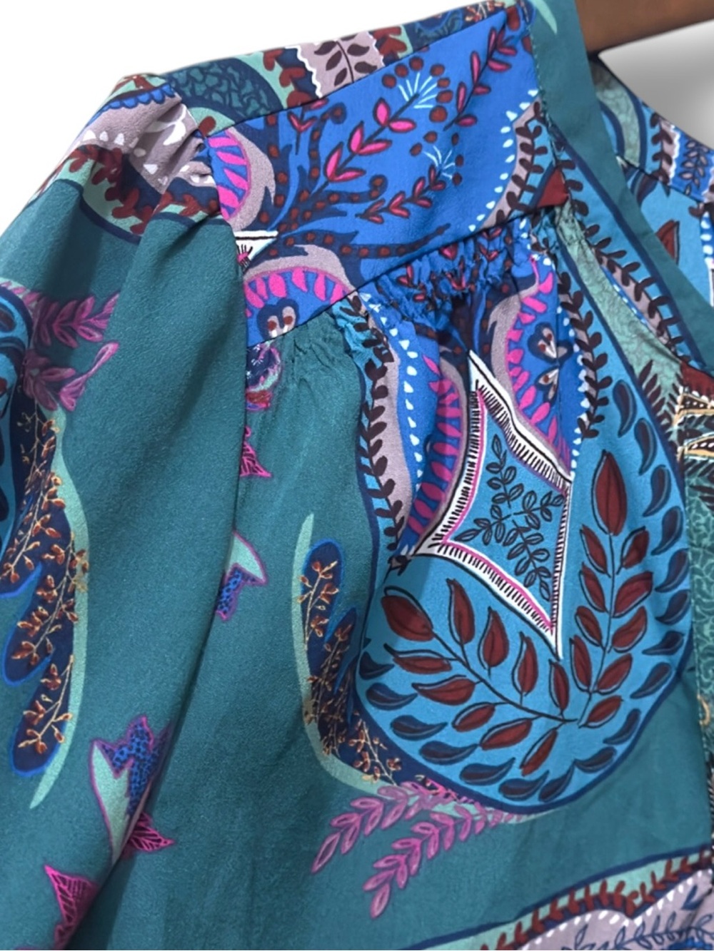 Zac & Rachel | NWOT Boho Teal Multi Paisley Split-Neck Blouse (size L) - Picture 6 of 15